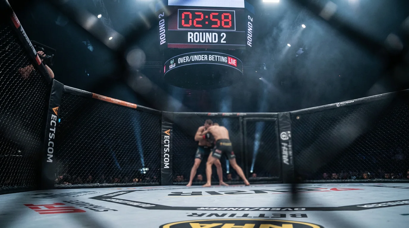 Reloj del octágono marcando el tiempo durante un combate de MMA