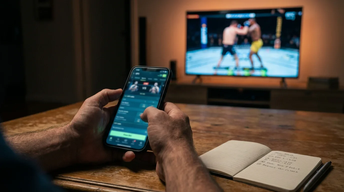 Persona apostando en un combate de UFC desde su móvil en España