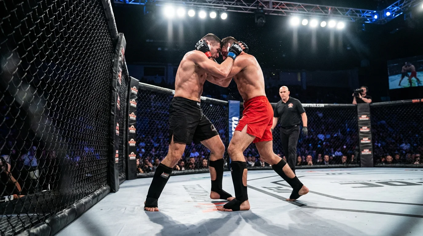 Peleadores de MMA en el octágono durante un combate de UFC