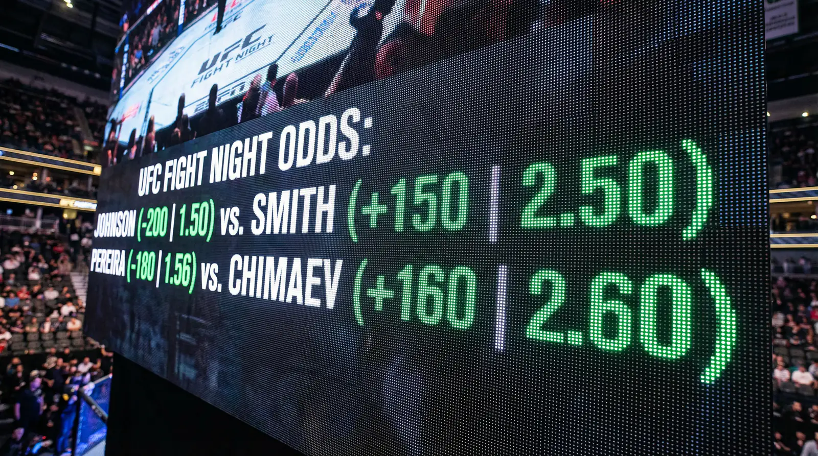 Pantalla con cuotas de apuestas MMA en formato americano y decimal