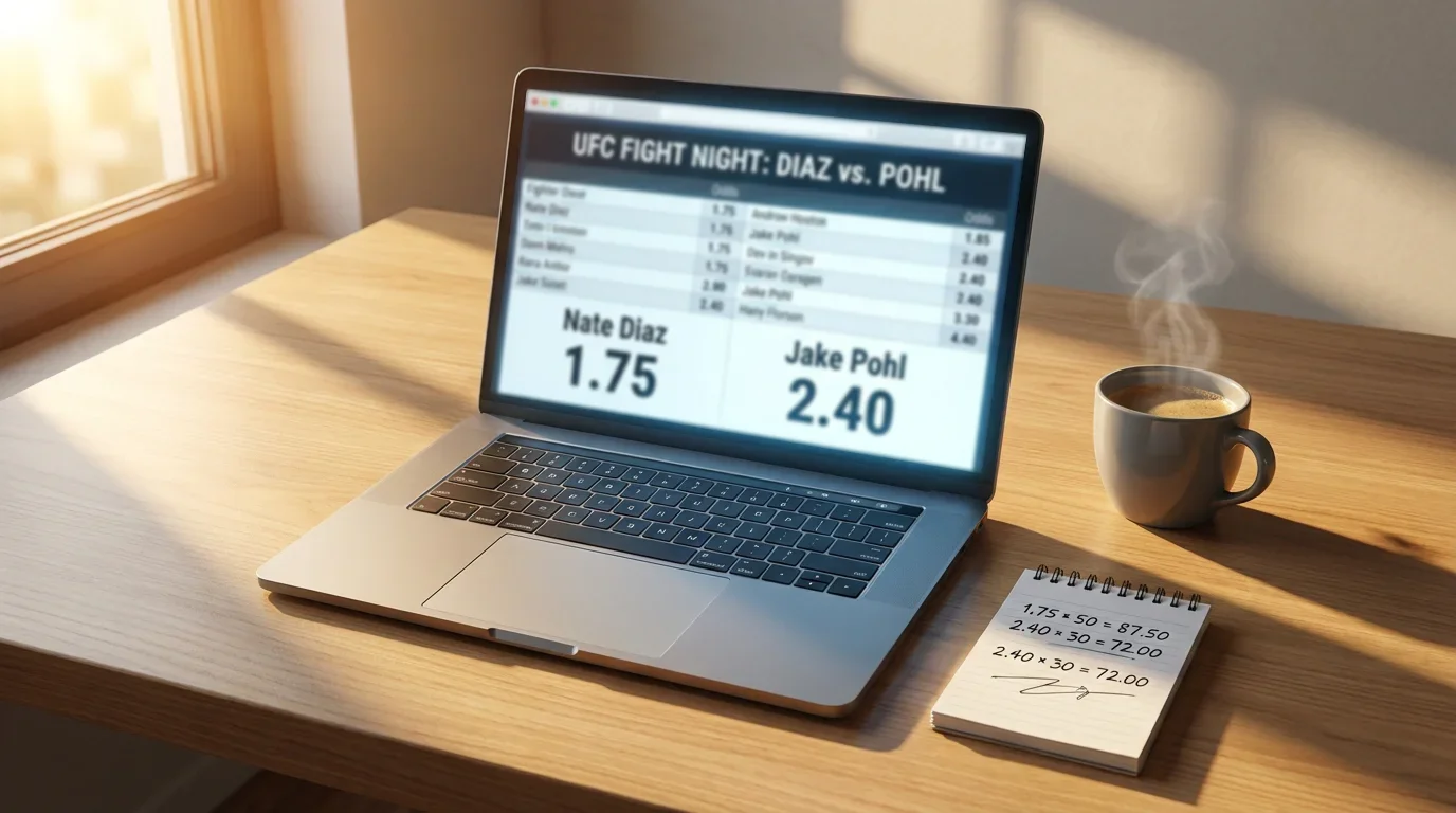 Pantalla de casa de apuestas mostrando cuotas decimales de un combate de MMA