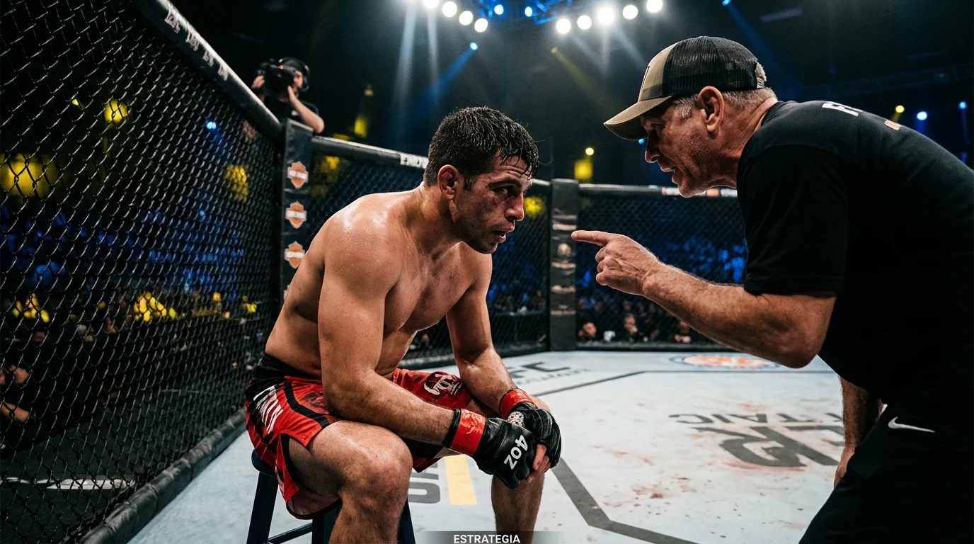 Luchador de MMA analizando a su oponente en el octágono antes de un combate de UFC