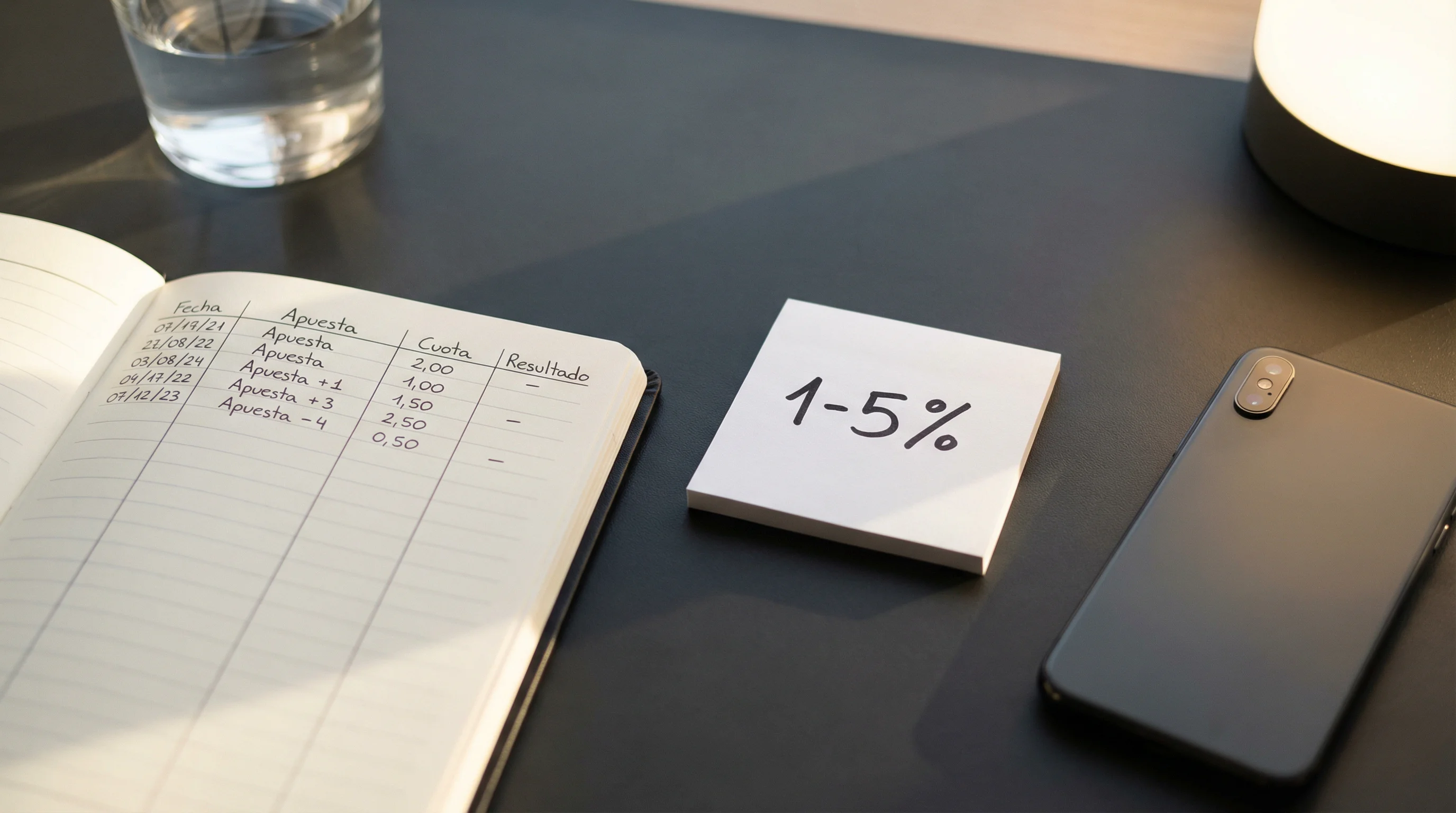 Cuaderno con plan de gestión de bankroll y anotaciones de apuestas en MMA