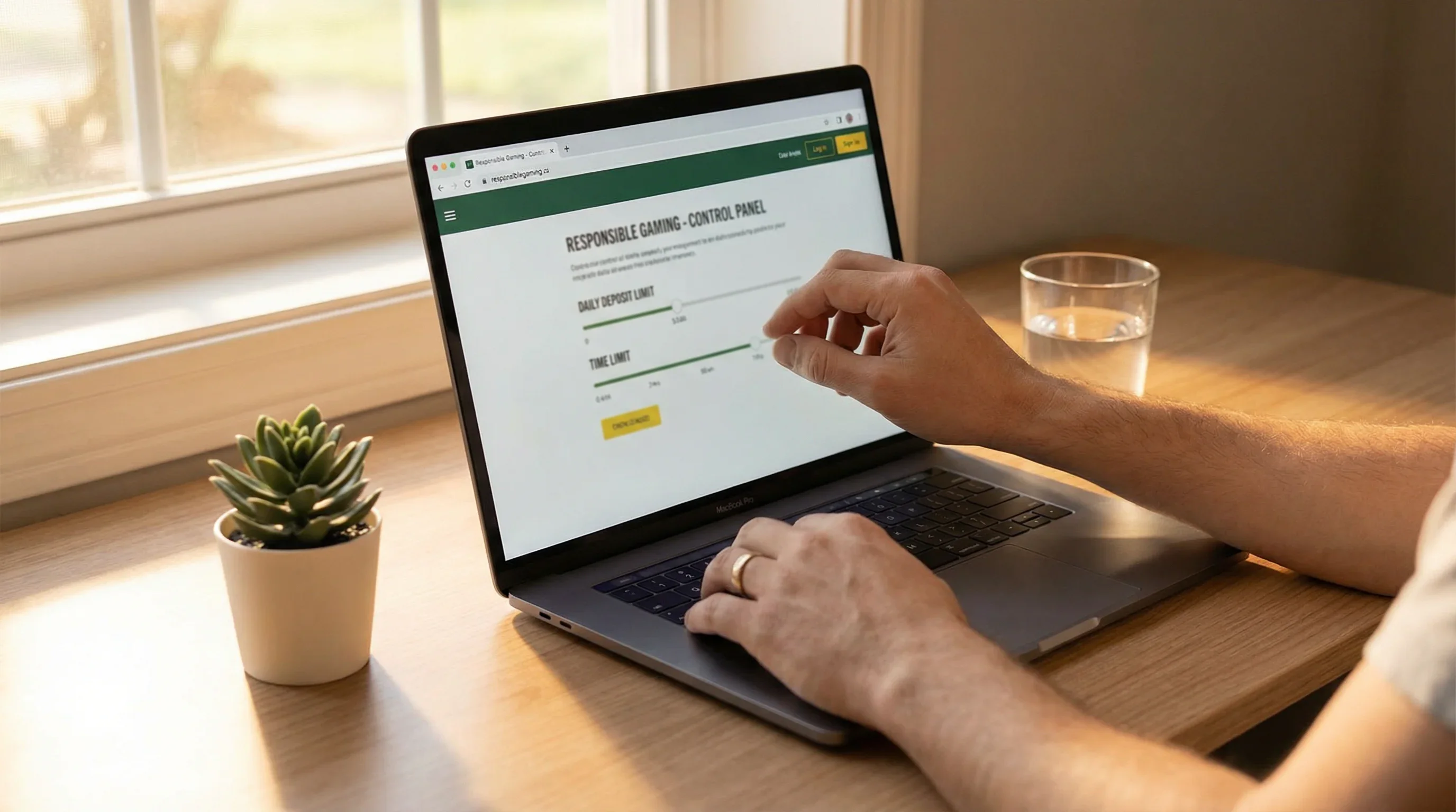 Persona configurando límites de apuesta en la pantalla de su ordenador