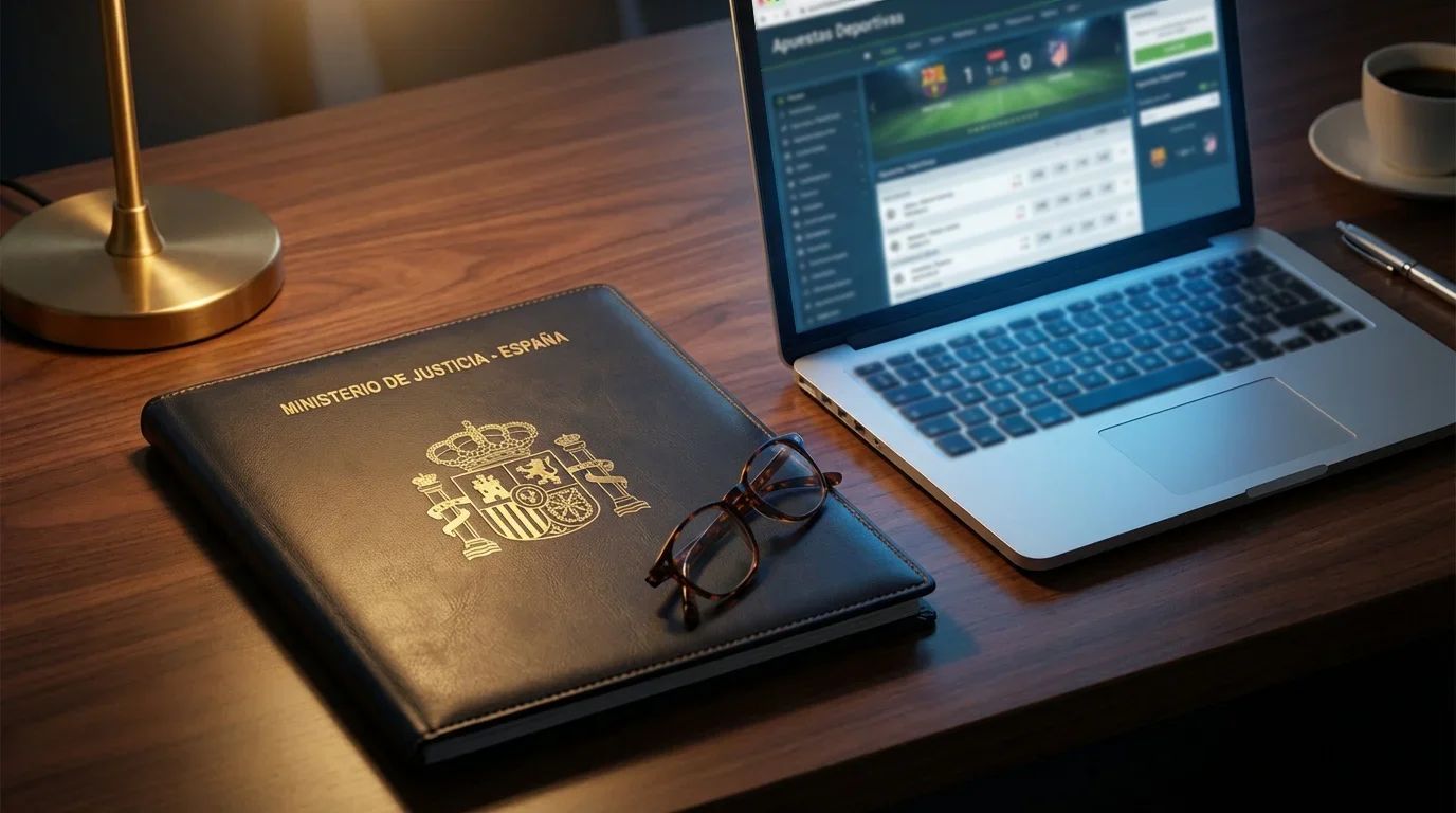 Documento oficial de regulación de apuestas deportivas en España junto a un portátil