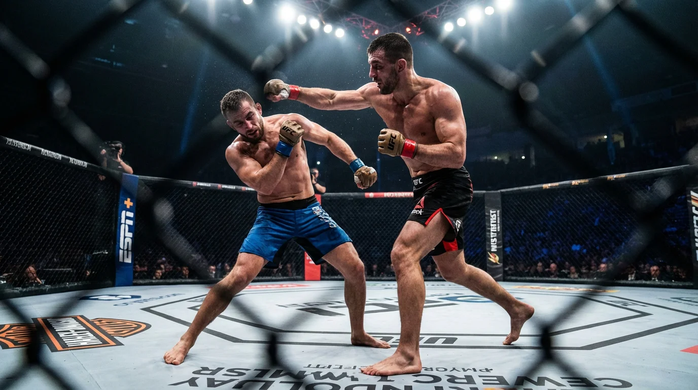 Dos luchadores de MMA compitiendo en el octágono de UFC